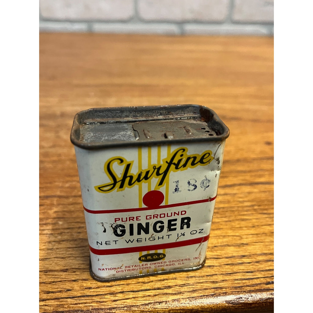 Vintage Shurfine Pure Ground Ginger Spice Tin Advertising Can N.R.O.G. Chicago, Illinois