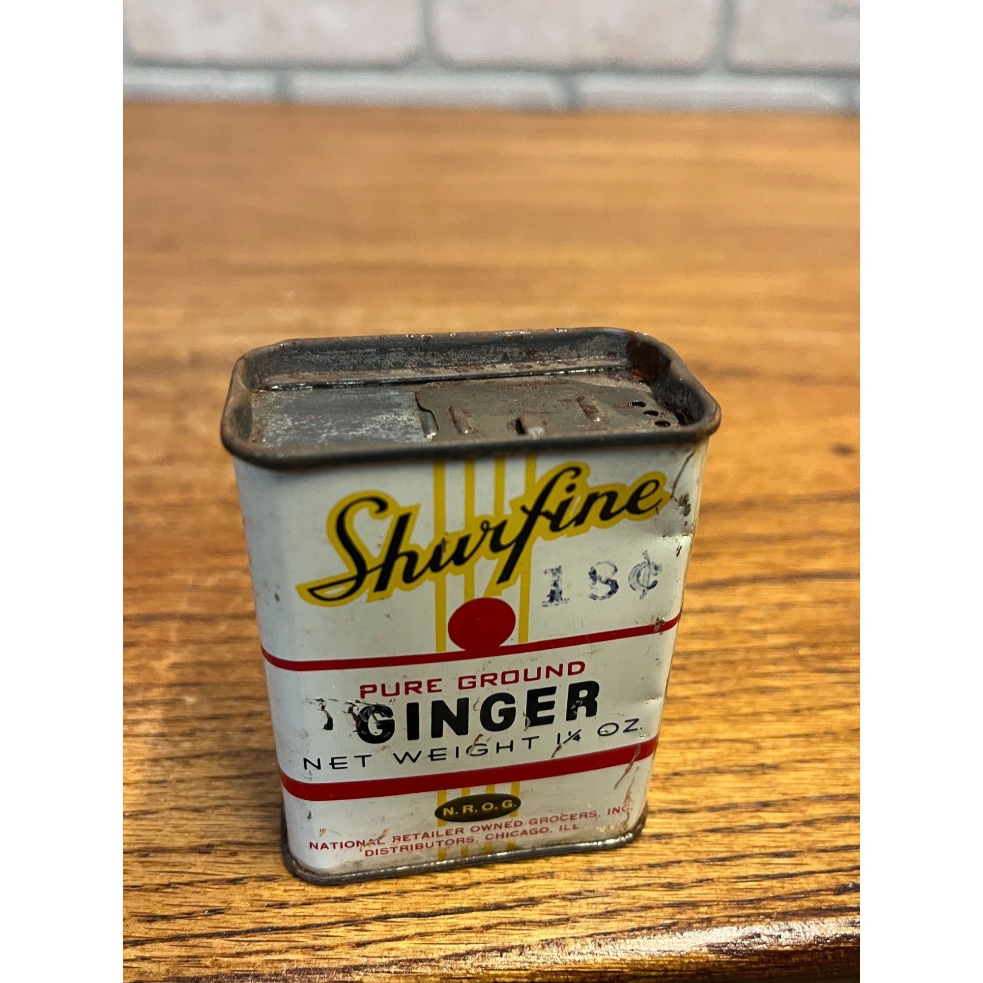 Vintage Shurfine Pure Ground Ginger Spice Tin Advertising Can N.R.O.G. Chicago, Illinois