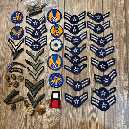 Huge Lot of World War II Vietnam War Era Patches Ranks Air Force Army WWII Pins