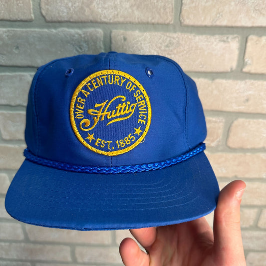 VINTAGE BLUE MESH HUTTIG DOOR COMPANY CONSTRUCTION RETRO SNAPBACK HAT IOWA