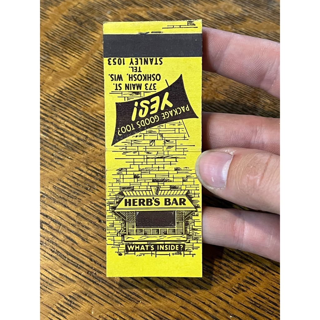 Vintage Unstruck Matchbook Advertising - Herb's Bar - Oshkosh, Wis.