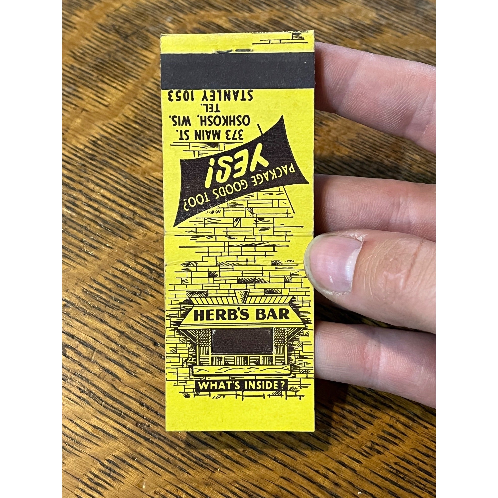 Vintage Unstruck Matchbook Advertising - Herb's Bar - Oshkosh, Wis.
