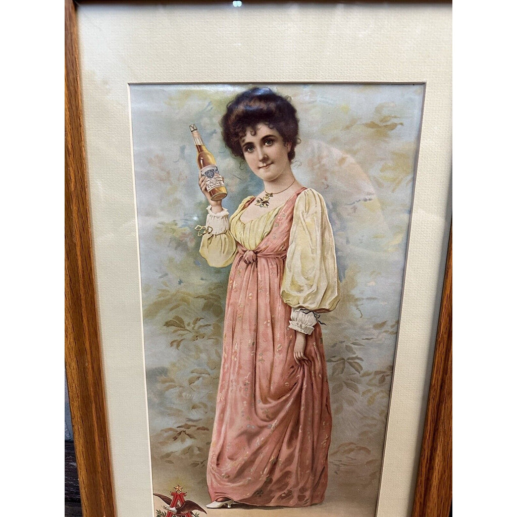 Vintage Budweiser Girls Advertising Beer Litho Prints Framed Repro Lot (2)