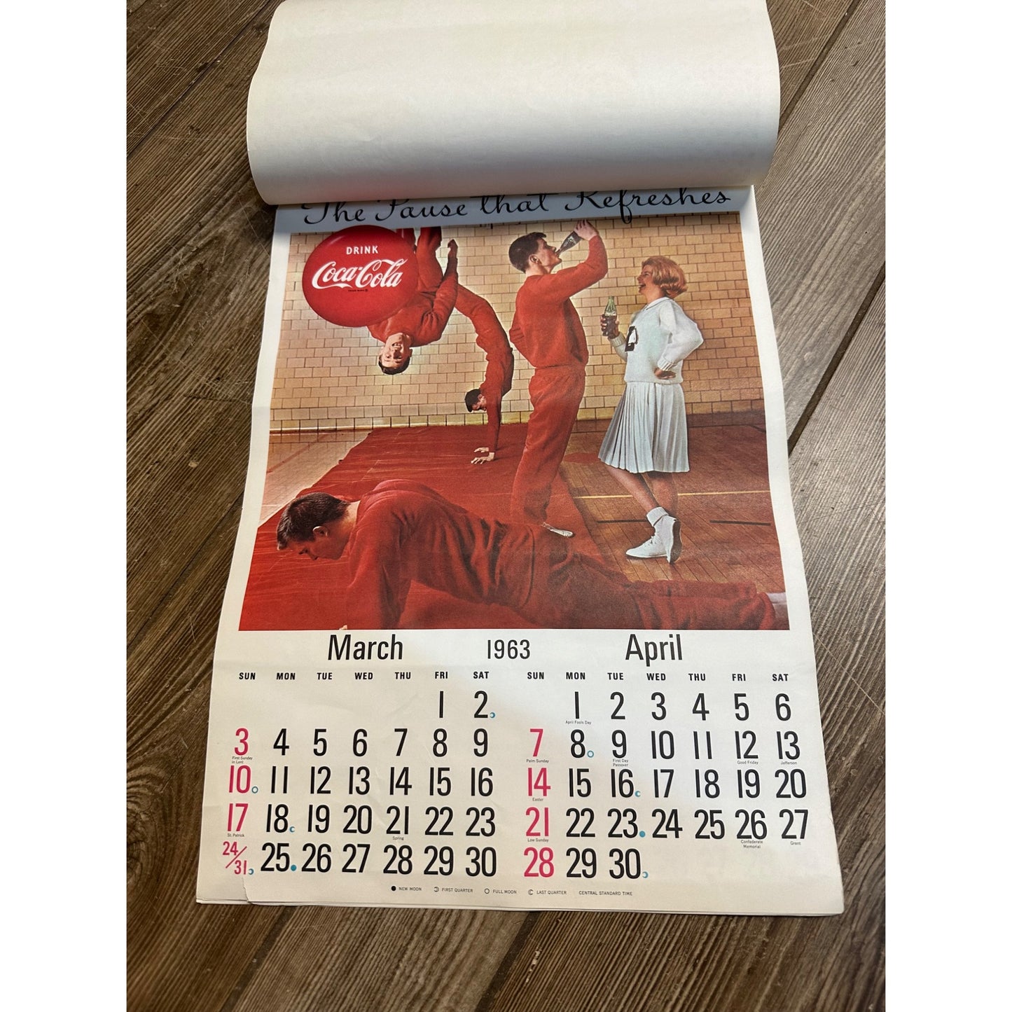 Vintage 1962-63 Coca Cola Advertising Calendar Wall Sign Litho Full Pad Santa Claus