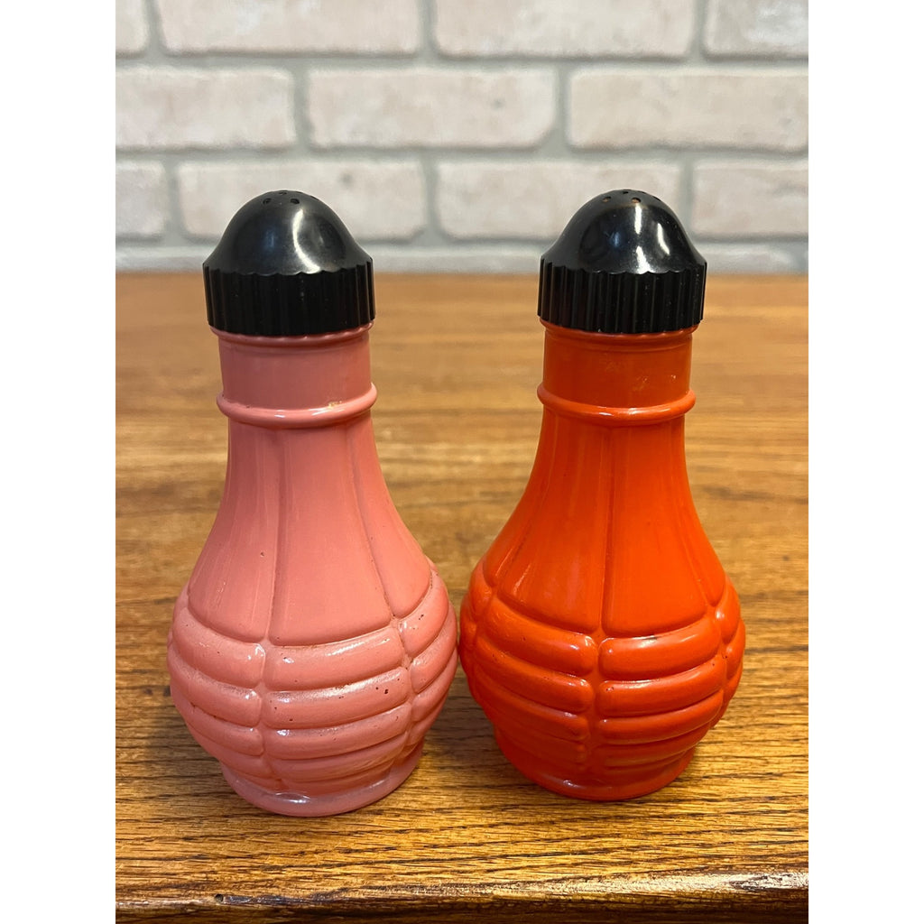 Vintage Euclid Coffee Grenade Style Salt Pepper Shakers Ornage / Pink