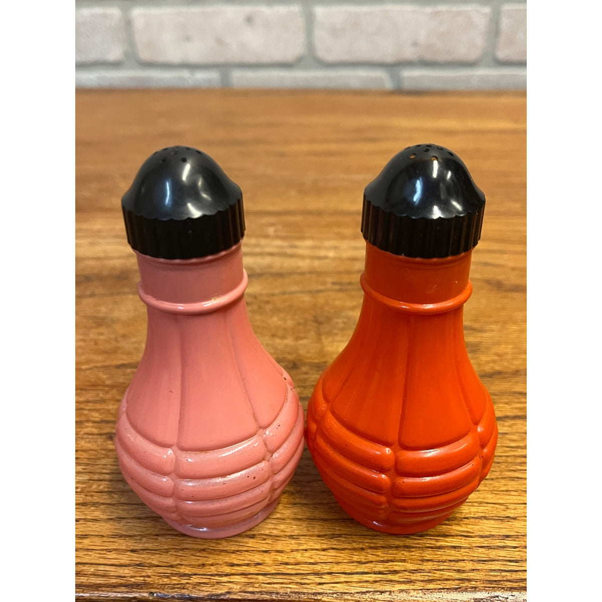 Vintage Euclid Coffee Grenade Style Salt Pepper Shakers Ornage / Pink