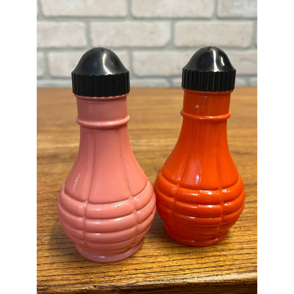 Vintage Euclid Coffee Grenade Style Salt Pepper Shakers Ornage / Pink
