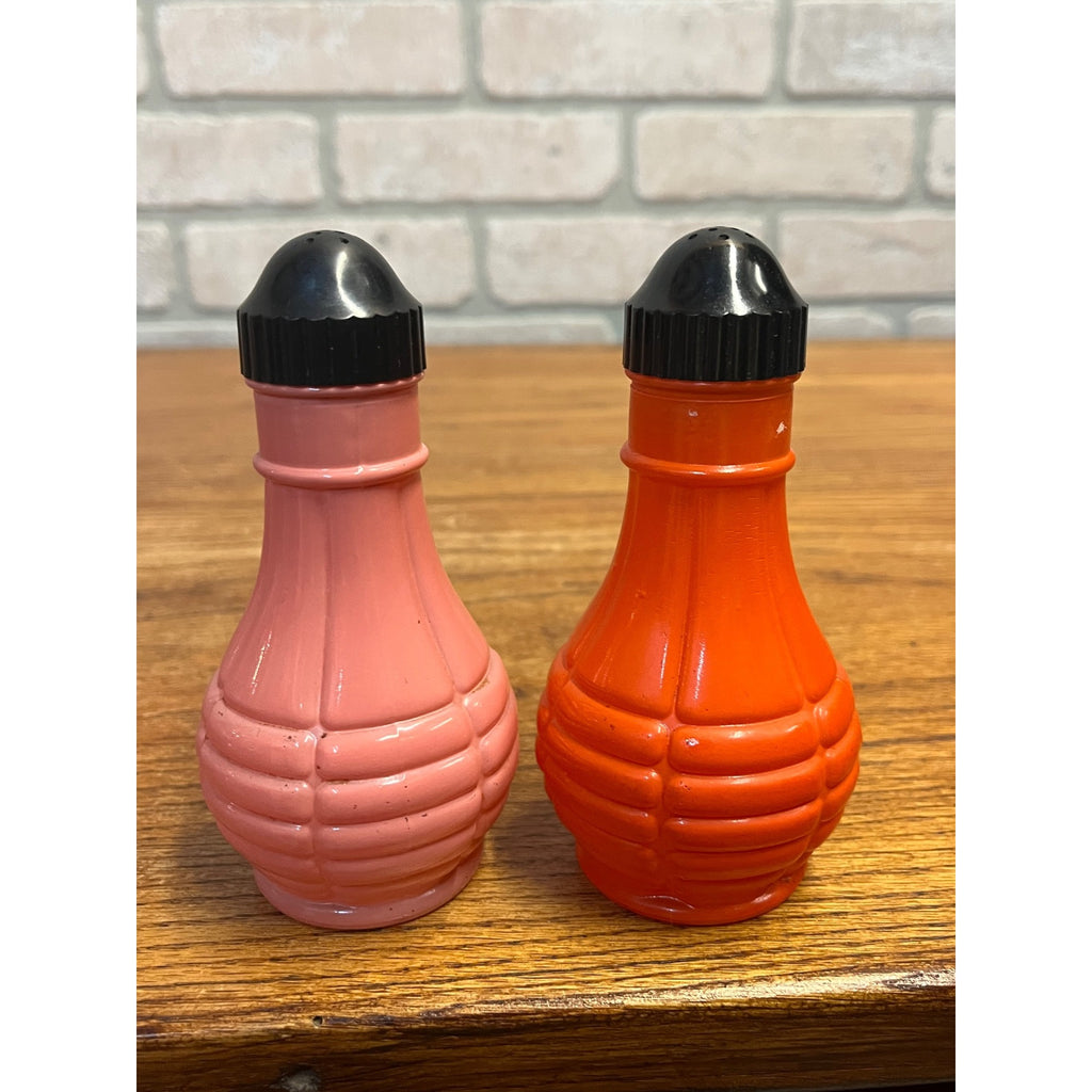 Vintage Euclid Coffee Grenade Style Salt Pepper Shakers Ornage / Pink