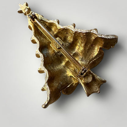 Vintage Christmas Tree Gold-Tone Rhinestone Brooch Pin Womens Fashion Jewelry