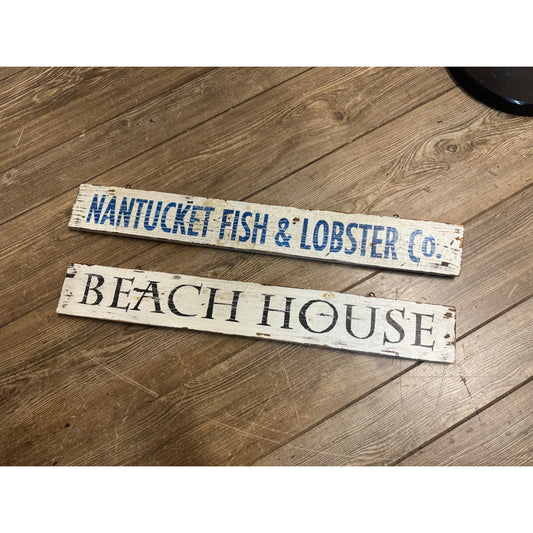 Vintage Beach House & Nantucket Fish & Lobster Co. Advertising Wooden Trade Signs