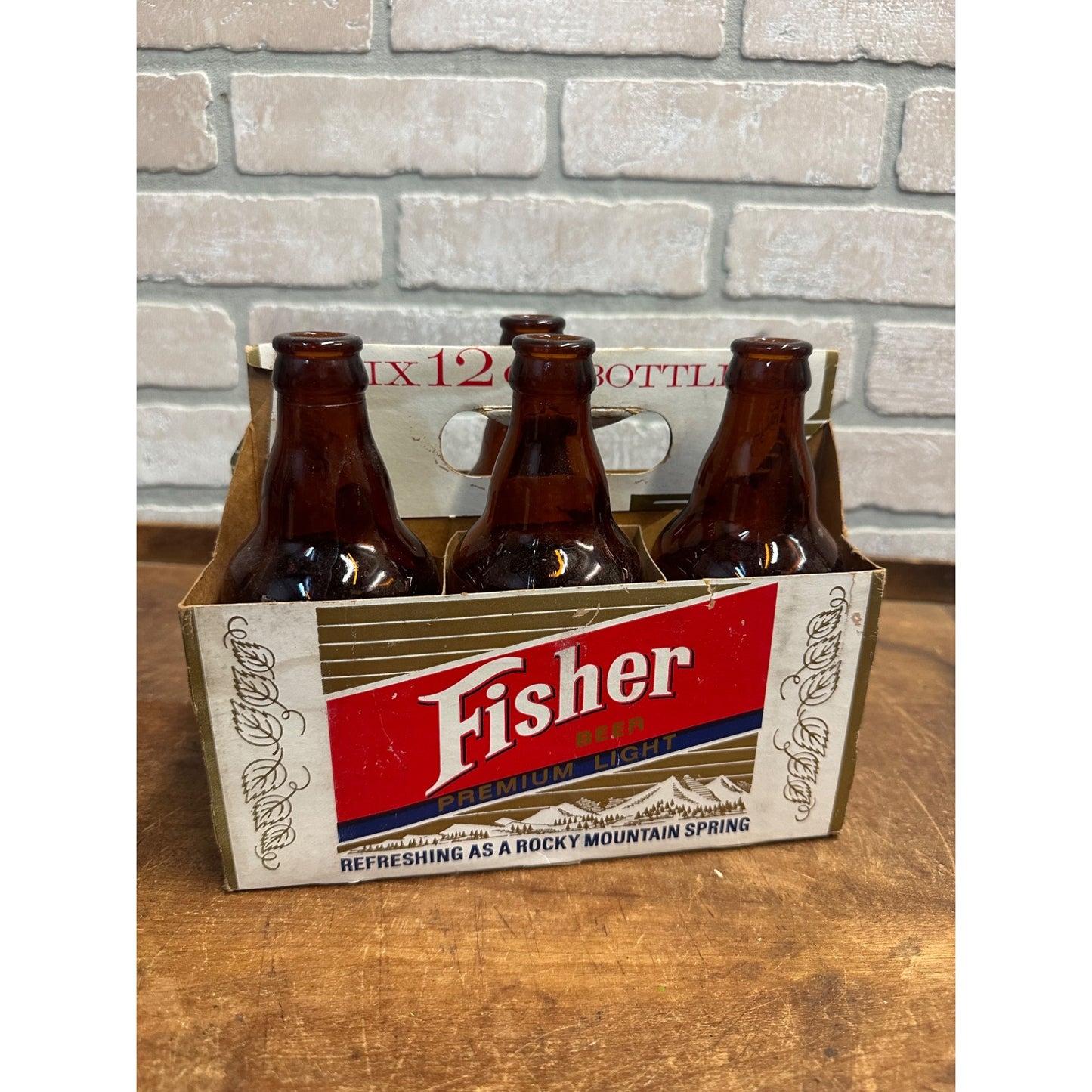 Vintage 1950s Fisher Light Beer 6-Pack Carrier w/ Bottles Salt Lake UT