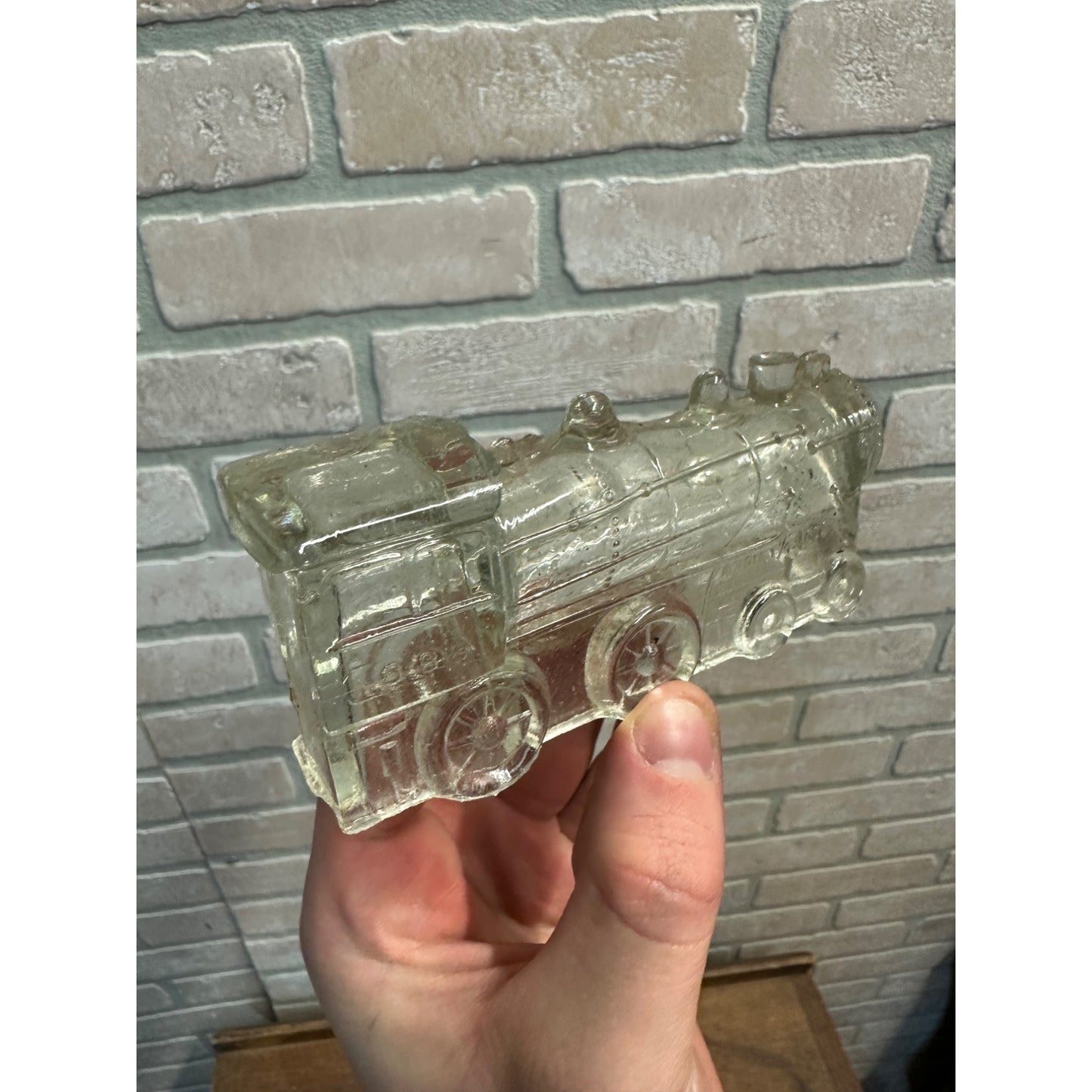 ANTIQUE VINTAGE TRAIN ENGINE LOCOMOTIVE GLASS CANDY CONTAINER 888 AVOR