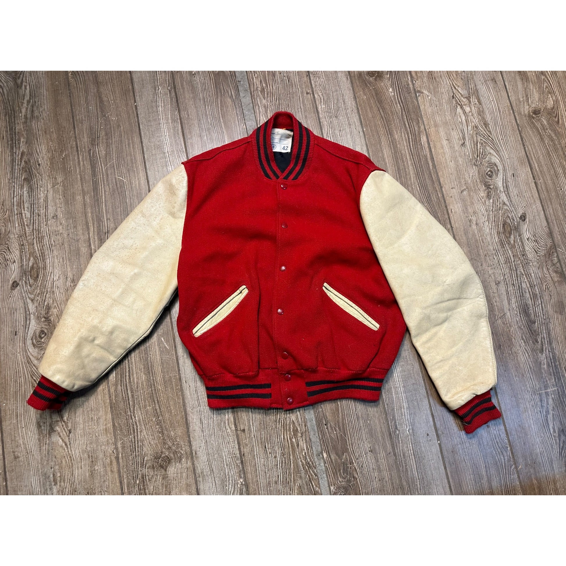 Vintage 50s Varsity Letterman Bomber Sports Jacket Red White Coat Retro Size 42