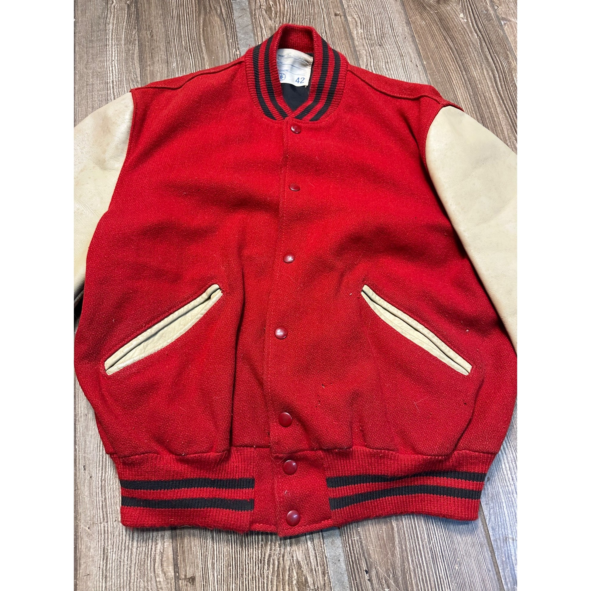 Vintage 50s Varsity Letterman Bomber Sports Jacket Red White Coat Retro Size 42