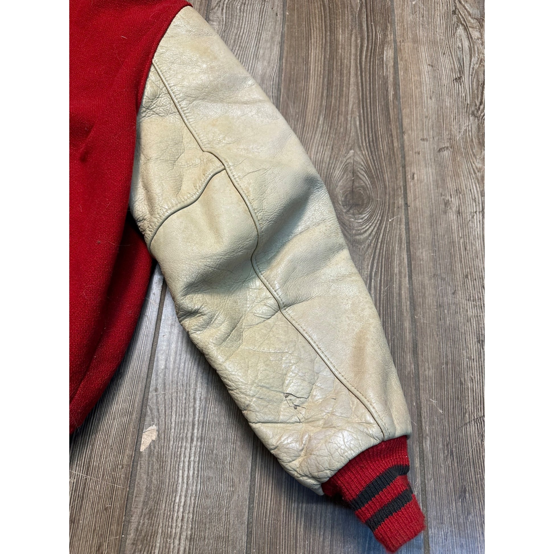 Vintage 50s Varsity Letterman Bomber Sports Jacket Red White Coat Retro Size 42