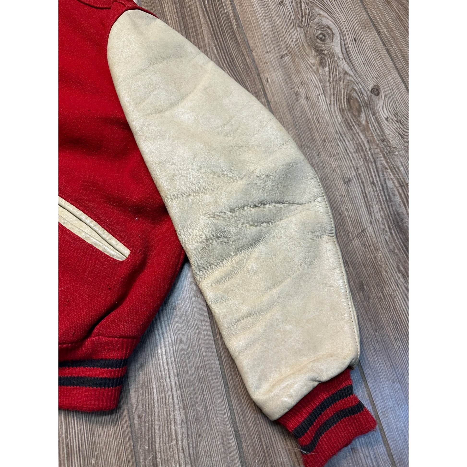 Vintage 50s Varsity Letterman Bomber Sports Jacket Red White Coat Retro Size 42