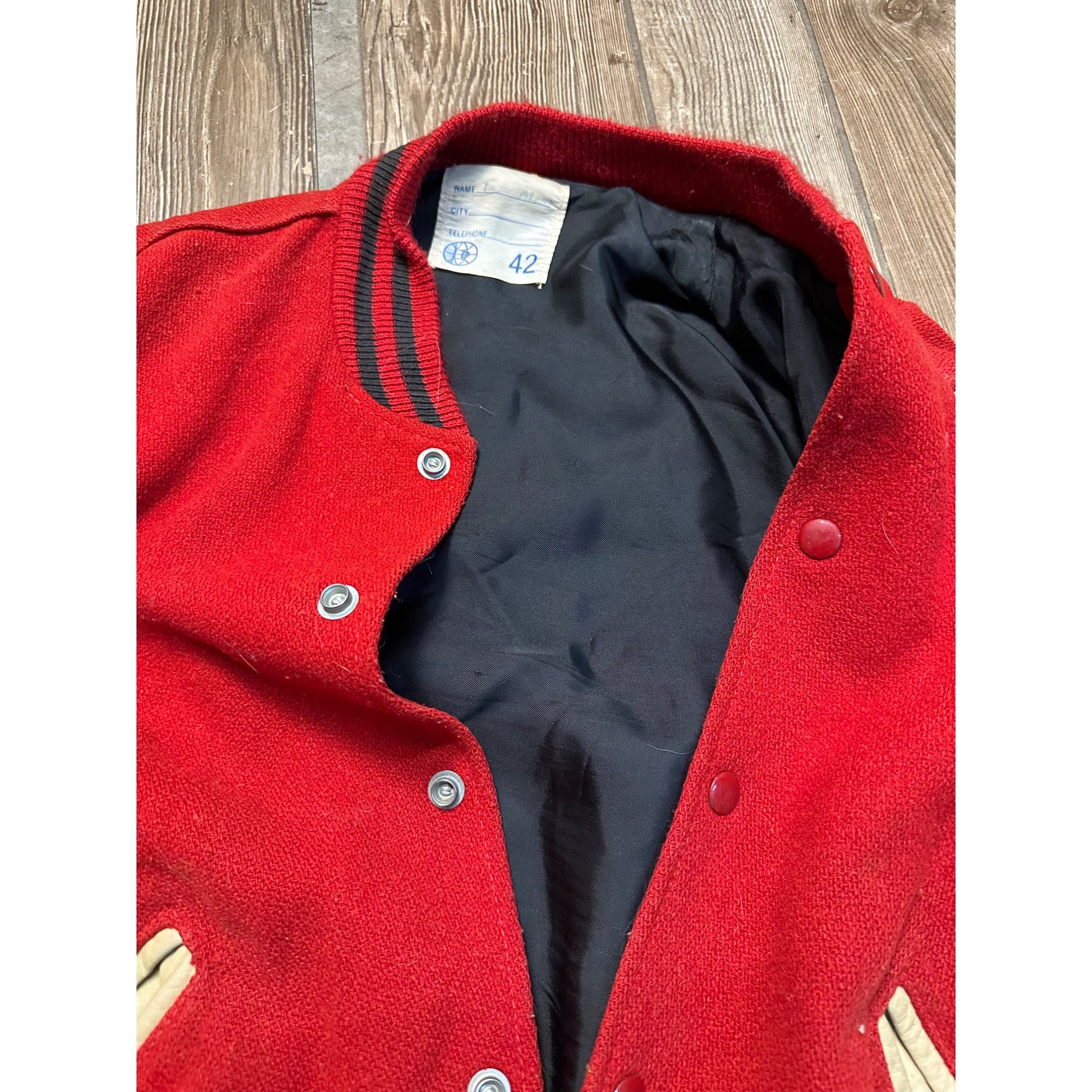 Vintage 50s Varsity Letterman Bomber Sports Jacket Red White Coat Retro Size 42