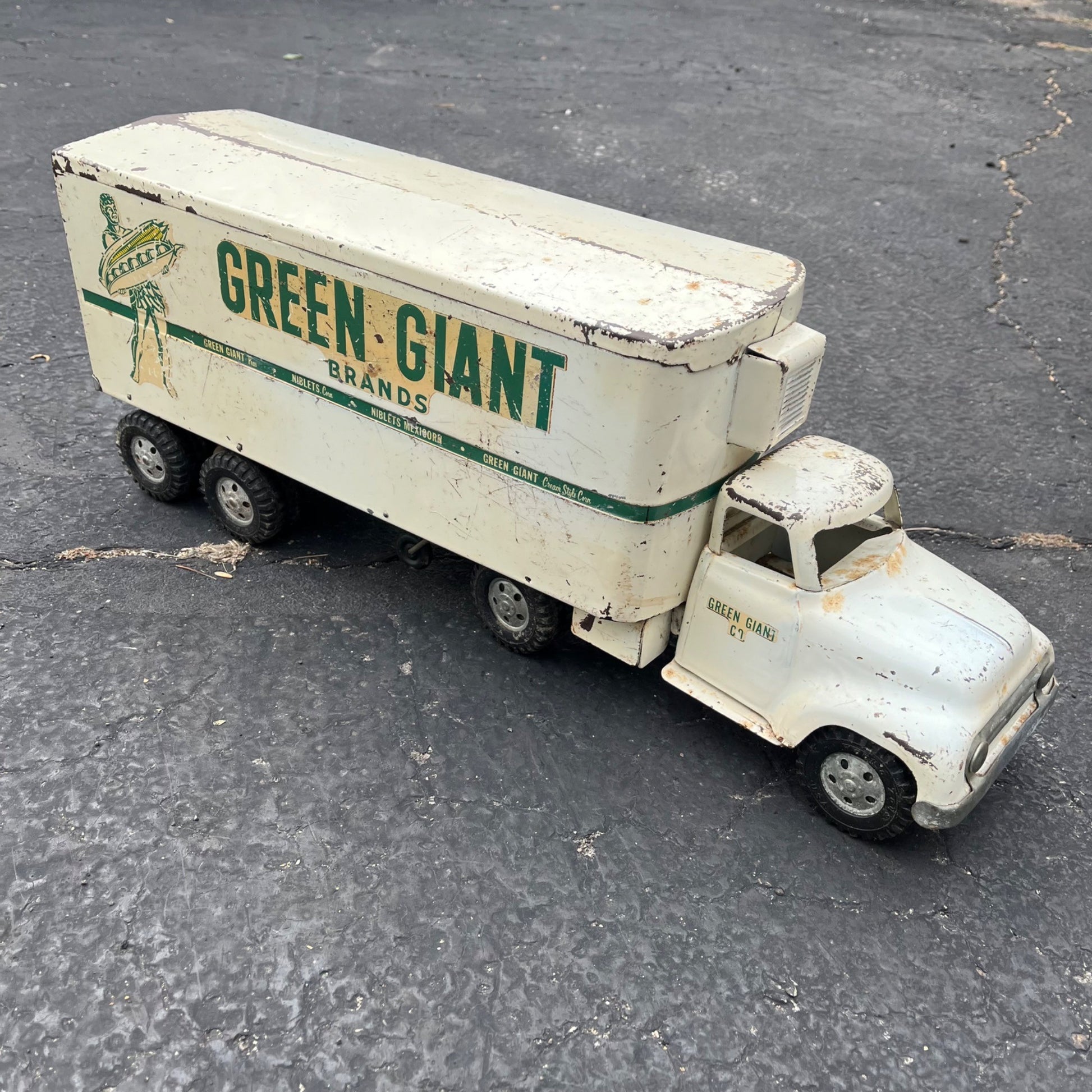 Vintage Tonka Green Giant Semi Truck Hauler Trailer Pressed Steel Toy