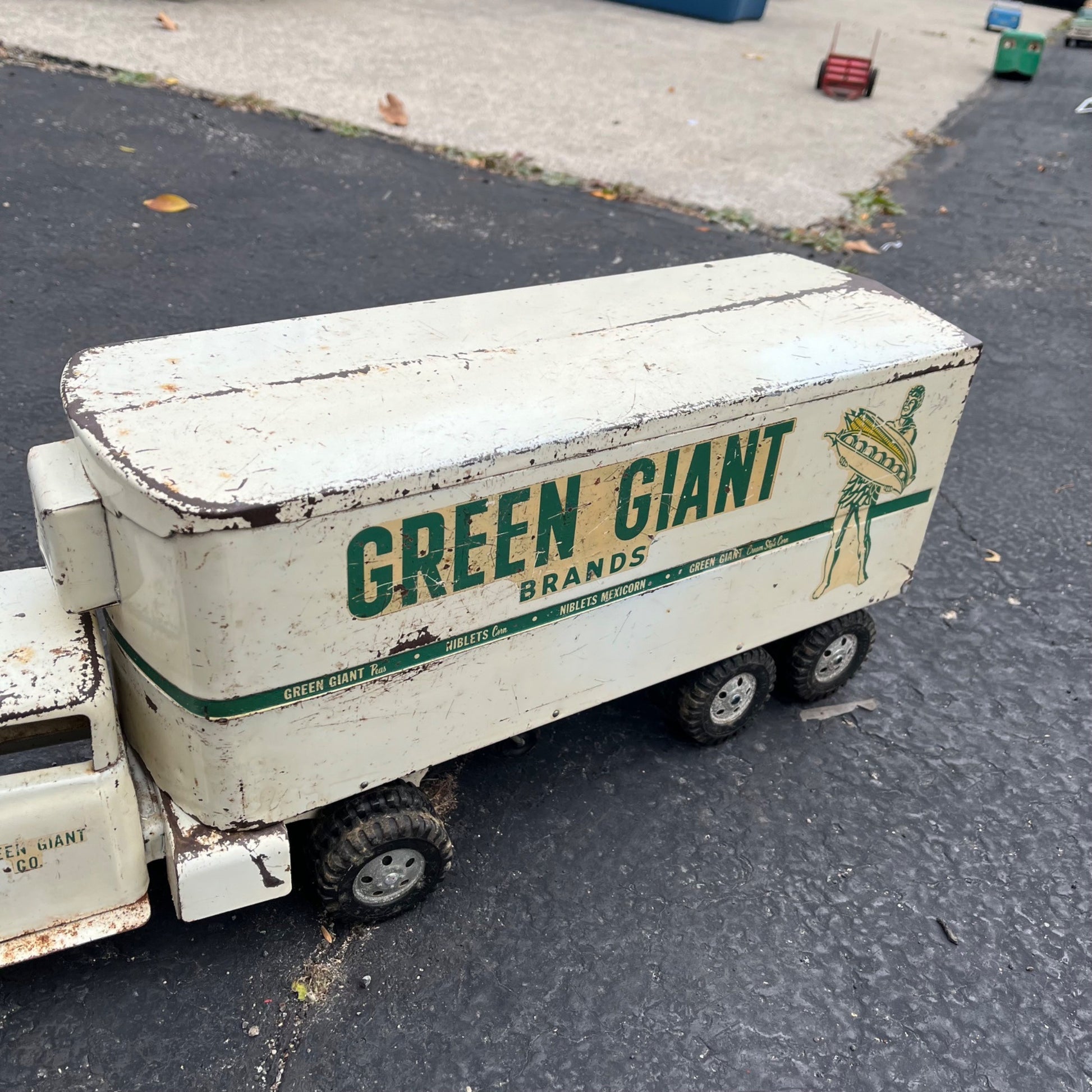 Vintage Tonka Green Giant Semi Truck Hauler Trailer Pressed Steel Toy