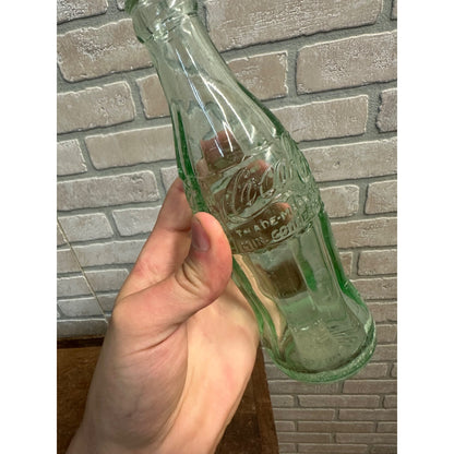 VINTAGE COCA COLA HEAVY 8 OZ GREEN EMBOSSED GLASS SODA BOTTLE - RHINELANDER WI