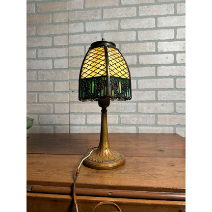 Rare Vintage 1920s HANDEL Signed Trellis Rose Glass Shade Desk Lamp