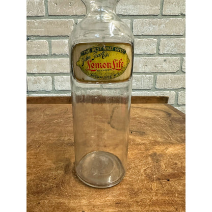 EARLY VINTAGE JOHN GRAF LABEL UNDER GLASS LEMON LIFE SYRUP BOTTLE MILWAUKEE WIS