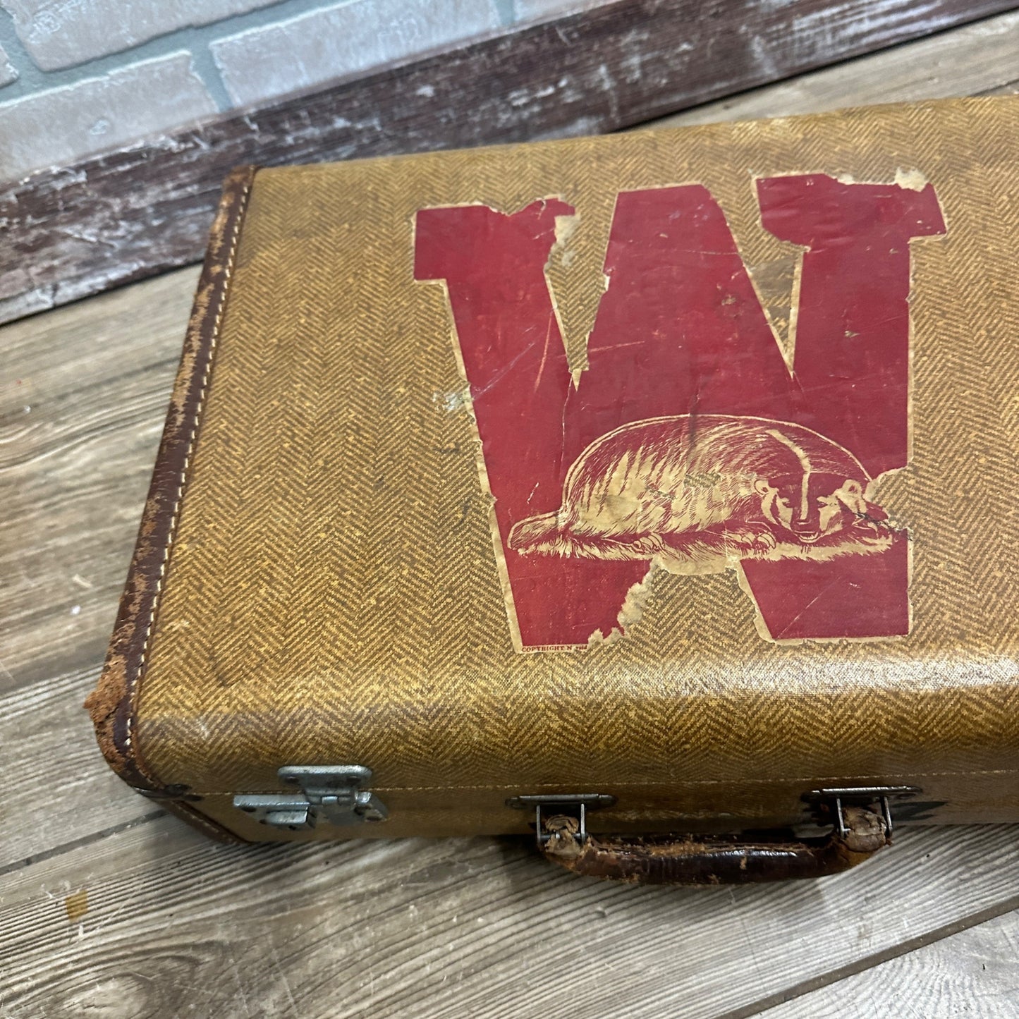 Vintage 1920s-1940s Wisconsin Badgers Madison Decal on Suitcase