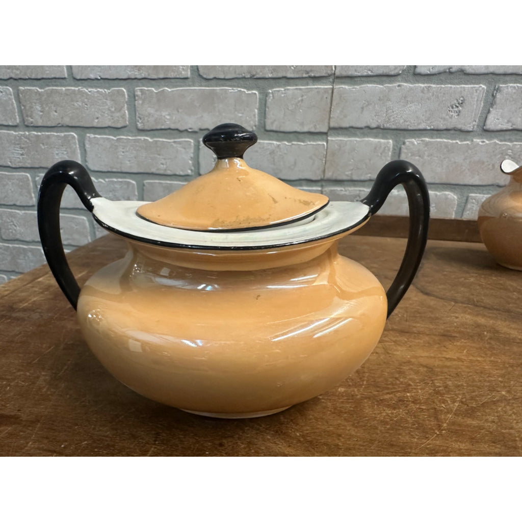 Vintage 1930s Phoenix China Creamer & Sugar Bowl Set Peach Lusterware