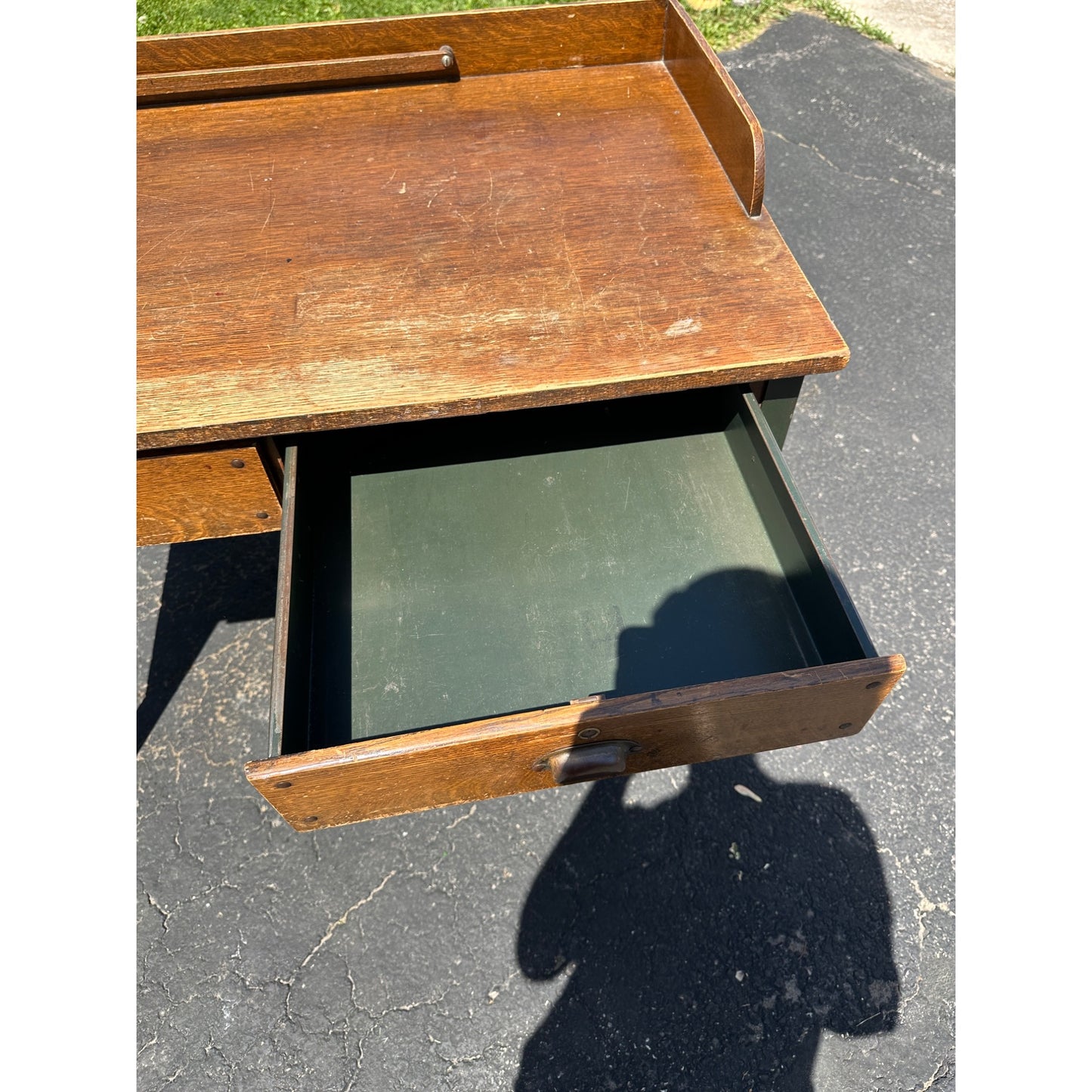 Vintage 1940s  Wooden Steel Industrial Engineers Shop Worker's Desk