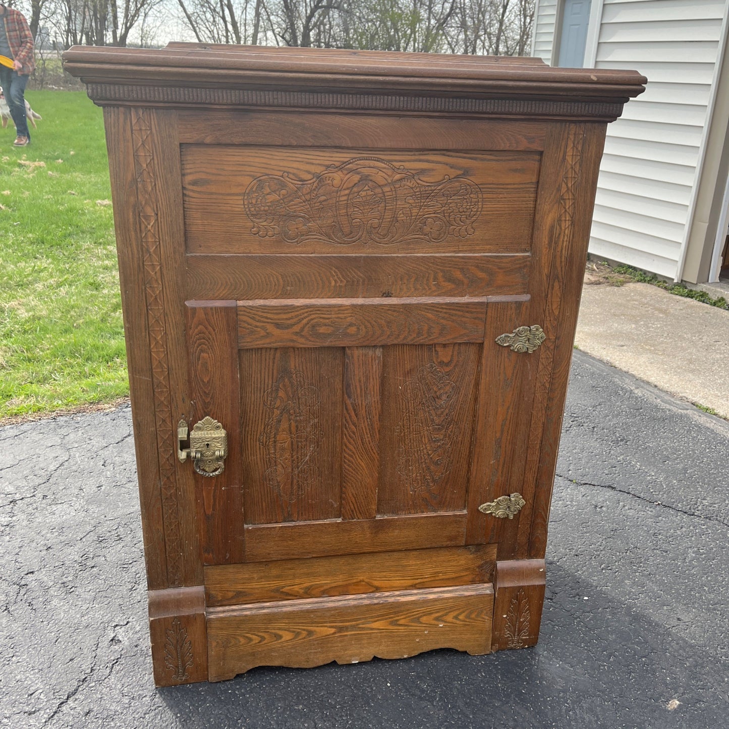 Antique Wooden Oak Ice Box Fridge Cabinet Cupboard