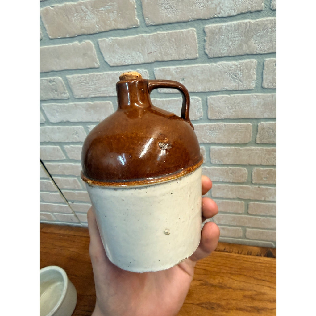 Antique Vintage Pipsqueak Mini Two Tone Stoneware Jug Whiskey