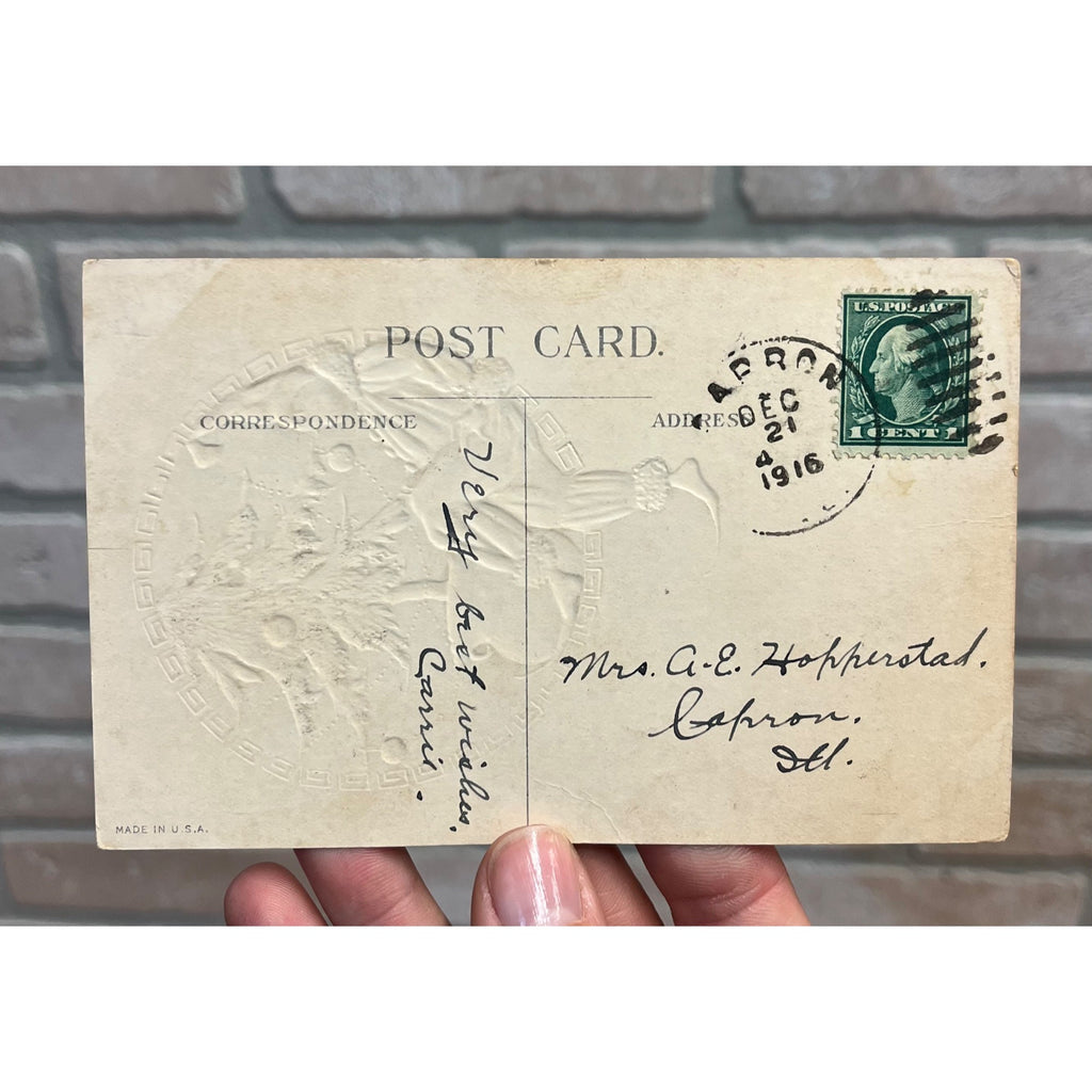 Vintage 1916 Christmas Postcard Art Nouveau Deco Art Elf & Tree Nash C-189