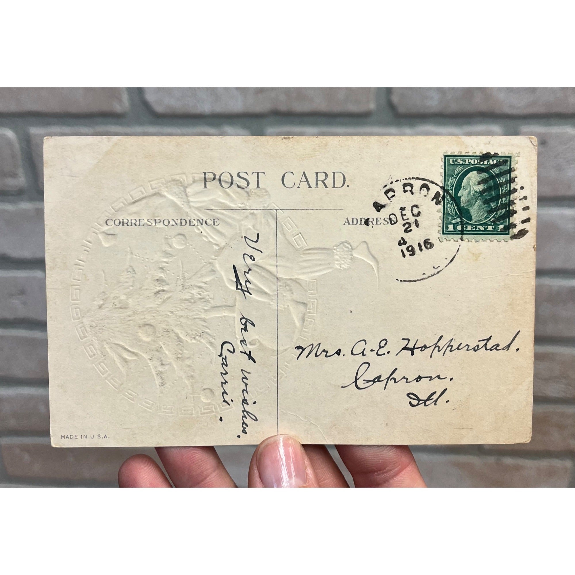 Vintage 1916 Christmas Postcard Art Nouveau Deco Art Elf & Tree Nash C-189