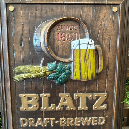 Vintage Blatz Beer Faux-Wood Plastic Drafter Brewed Beer Sign Tavern