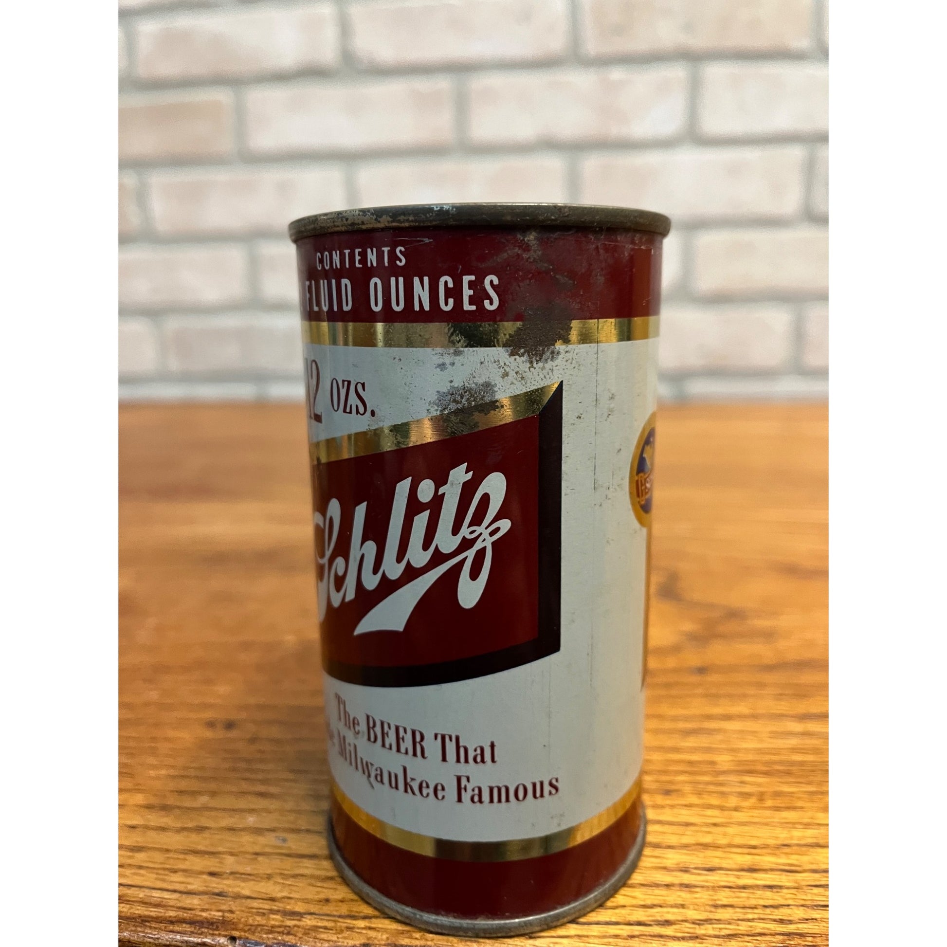 SCHLITZ FLAT TOP BEER CAN~1954 SCHLITZ BREWING CO MILWAUKEE WI SS
