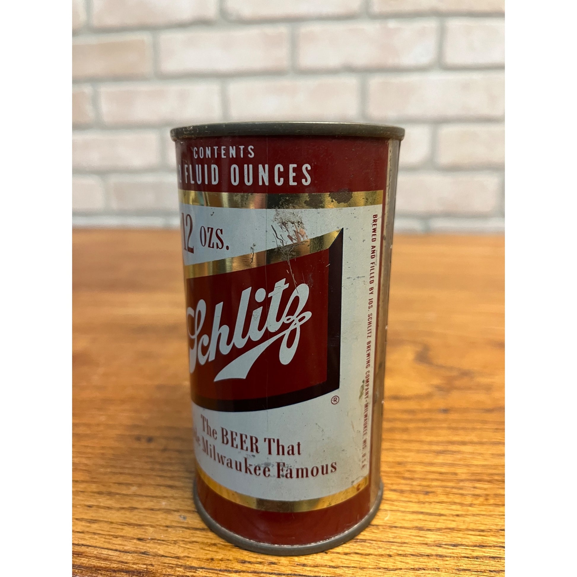 SCHLITZ FLAT TOP BEER CAN~1954 SCHLITZ BREWING CO MILWAUKEE WI SS
