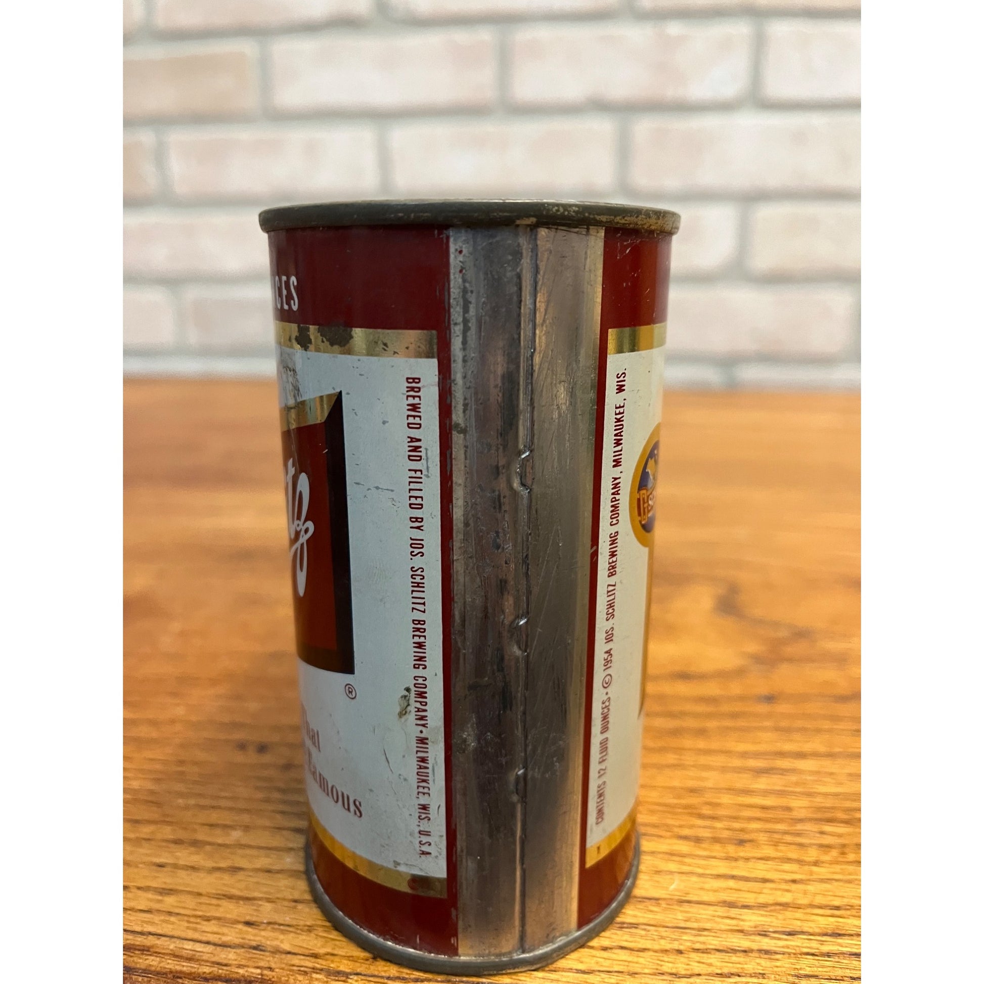 SCHLITZ FLAT TOP BEER CAN~1954 SCHLITZ BREWING CO MILWAUKEE WI SS