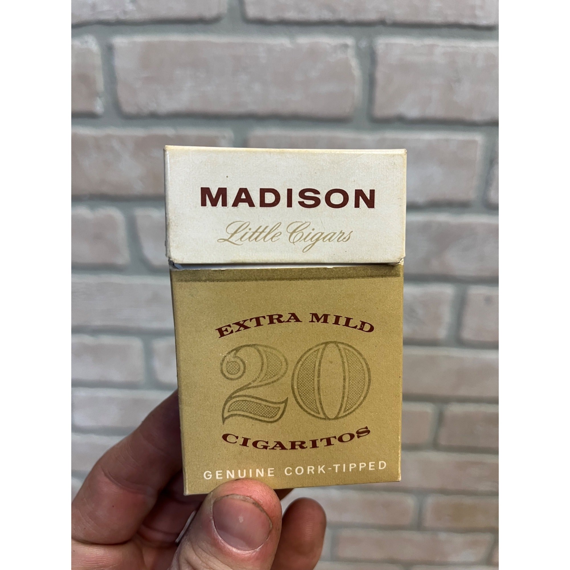 Vintage Madison 20 Extra Mild Cork Tipped Little Cigars Hard Pack Box Empty
