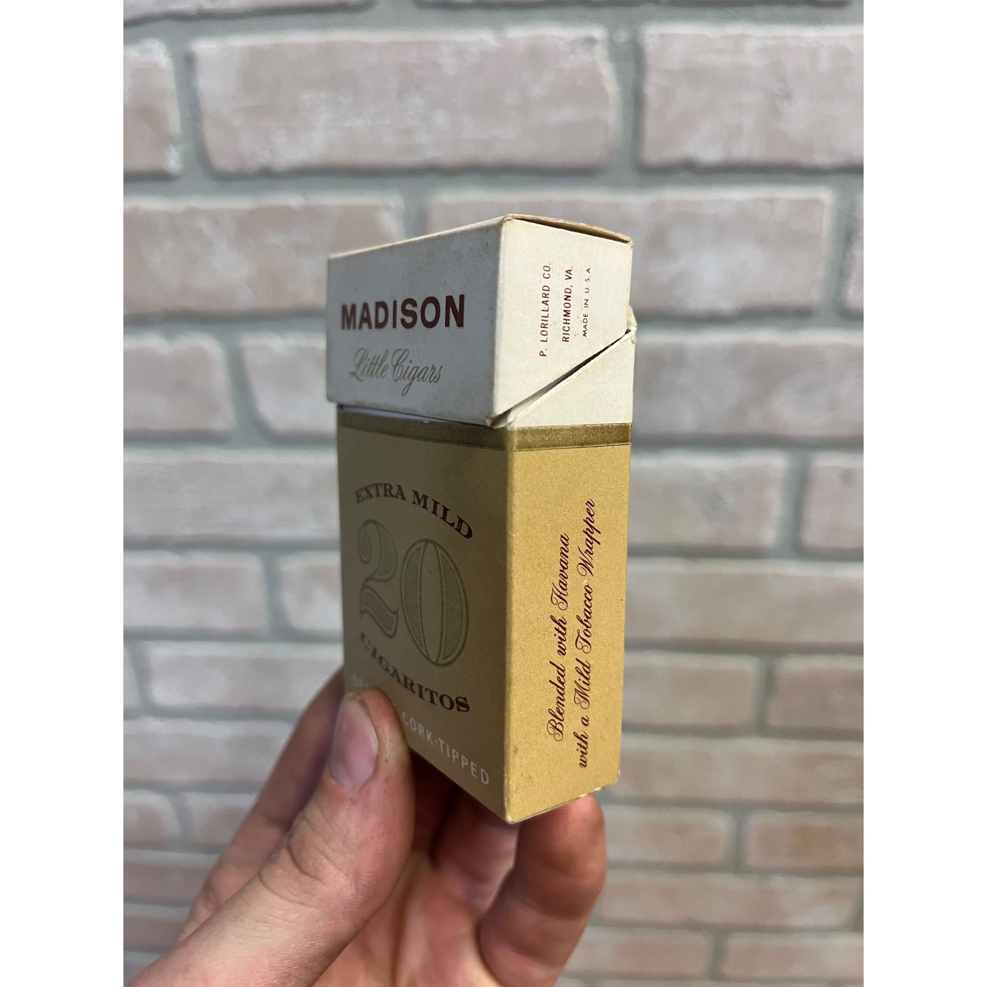 Vintage Madison 20 Extra Mild Cork Tipped Little Cigars Hard Pack Box Empty