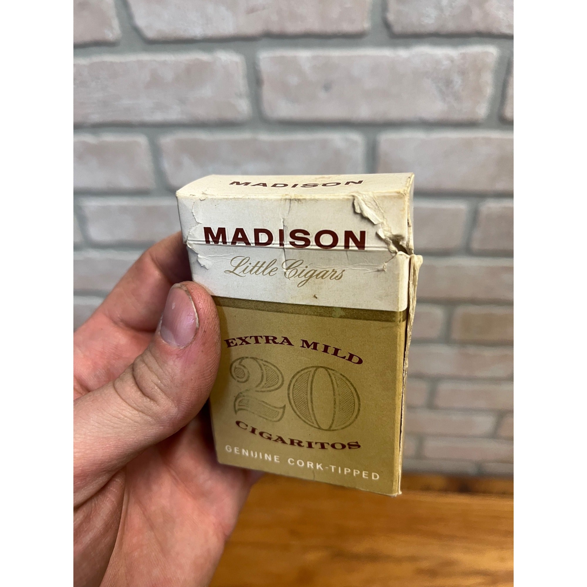 Vintage Madison 20 Extra Mild Cork Tipped Little Cigars Hard Pack Box Empty