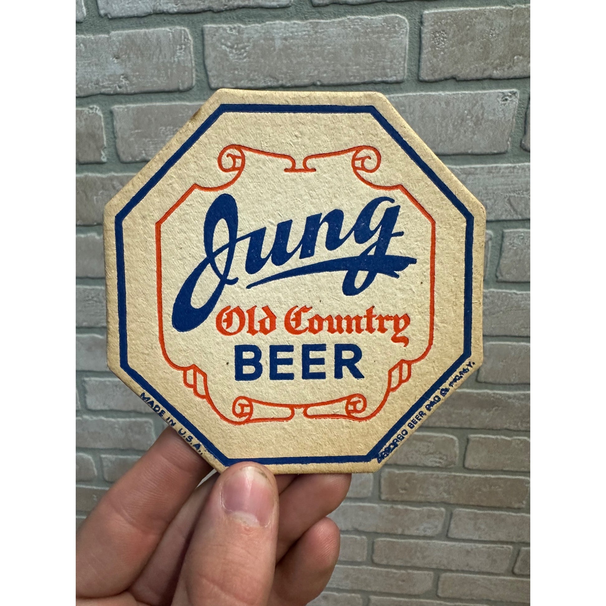 Vintage 1930s Jung Old Country Beer Coaster Random Lake Wisconsin Bar Brewing