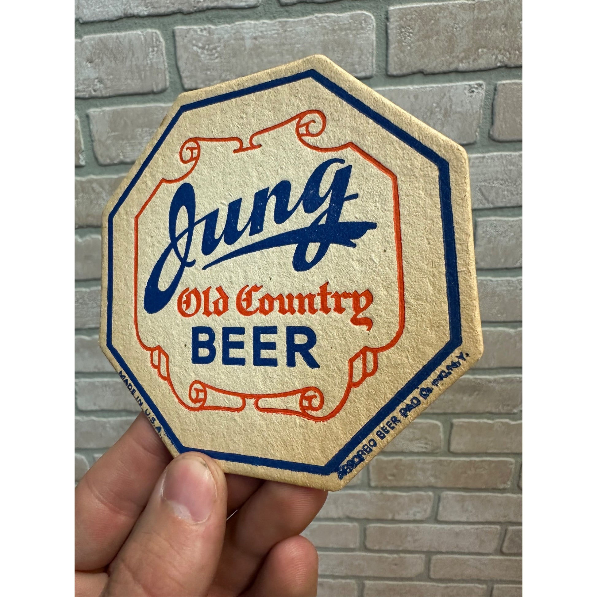 Vintage 1930s Jung Old Country Beer Coaster Random Lake Wisconsin Bar Brewing