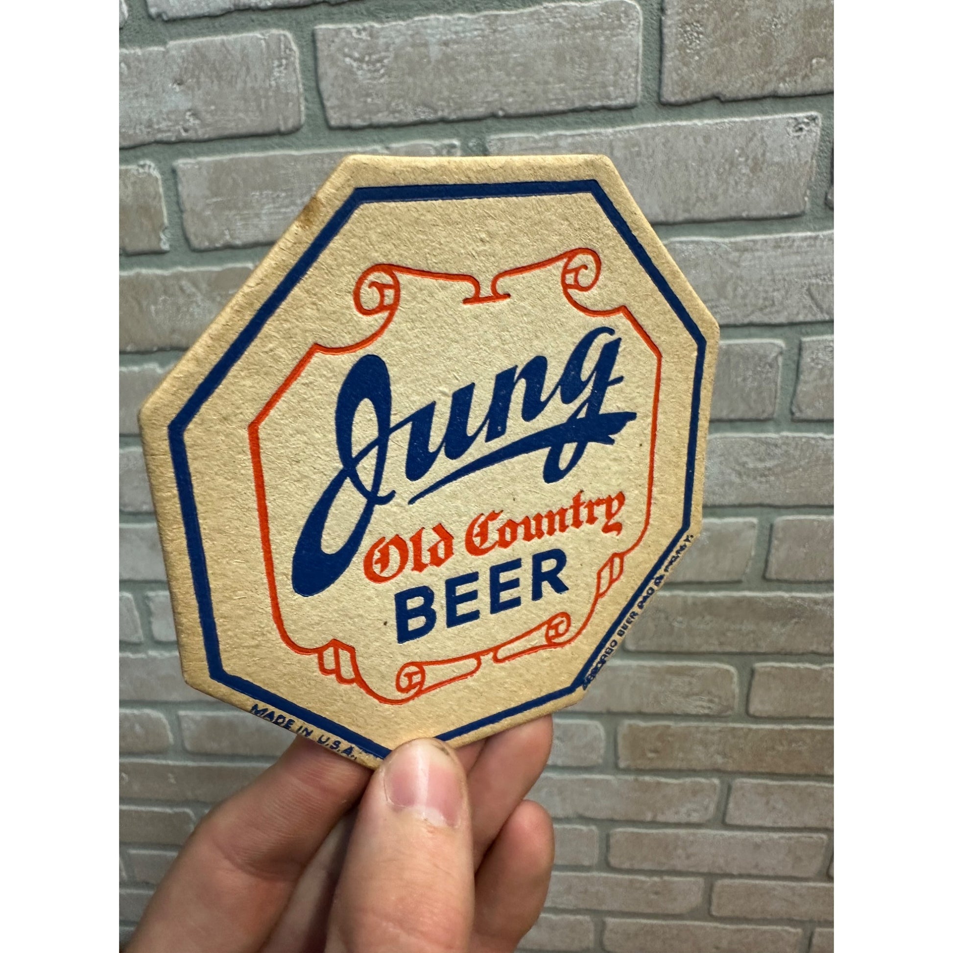 Vintage 1930s Jung Old Country Beer Coaster Random Lake Wisconsin Bar Brewing
