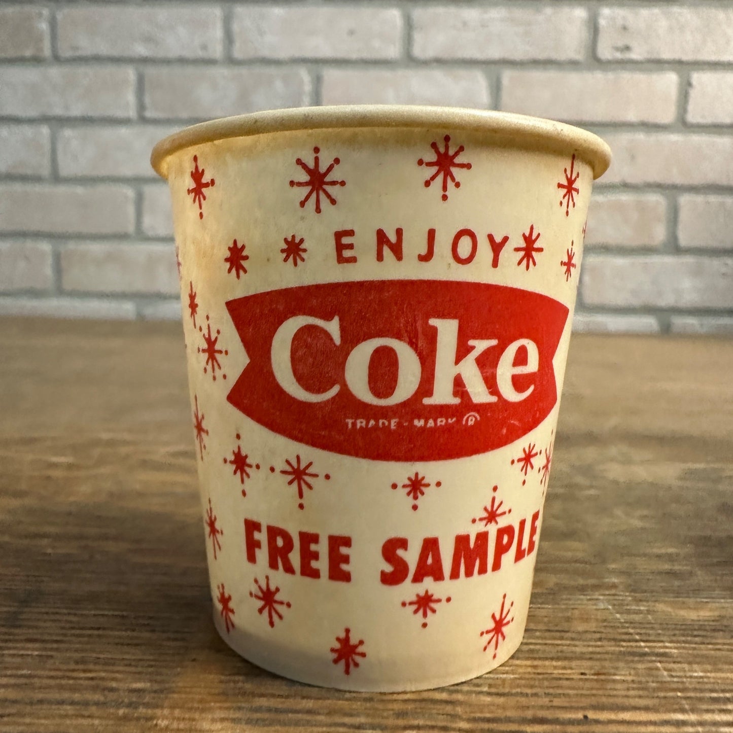 4oz Sample Enjoy Coca Cola Star Things Go Better Coke Fishtail Paper Wax Cup Soda