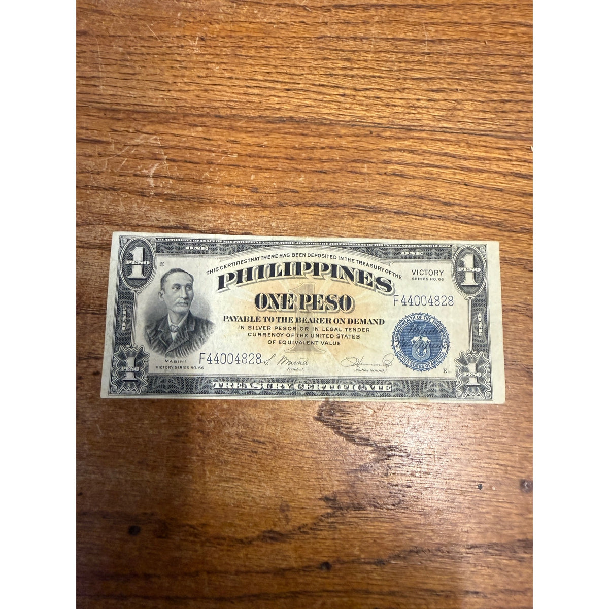1944 Philippines Victory Series No. 66 One Peso Banknote Circulated