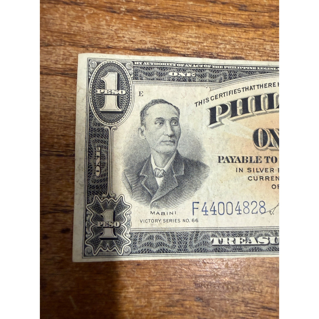1944 Philippines Victory Series No. 66 One Peso Banknote Circulated