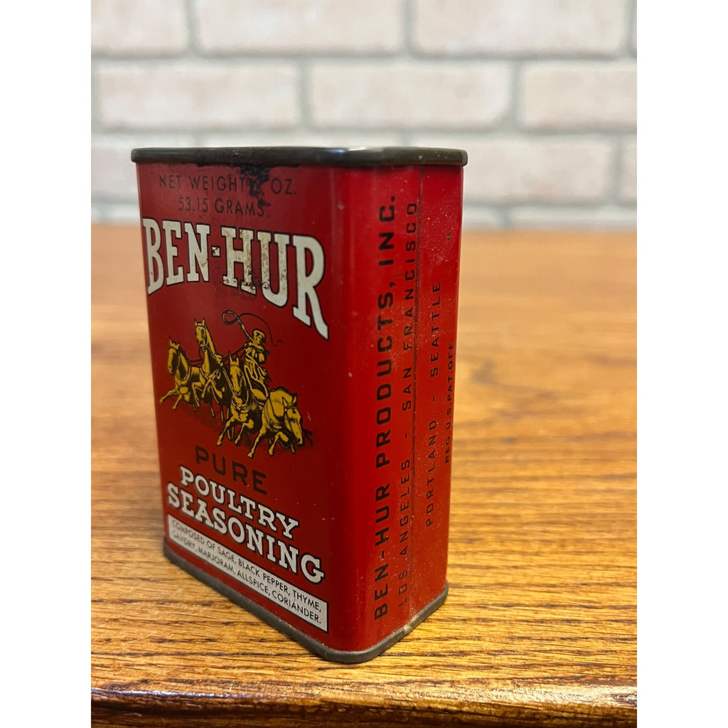 Vintage Ben Hur Spices Tin Poultry Seasoning Advertising Kitchen Country Store