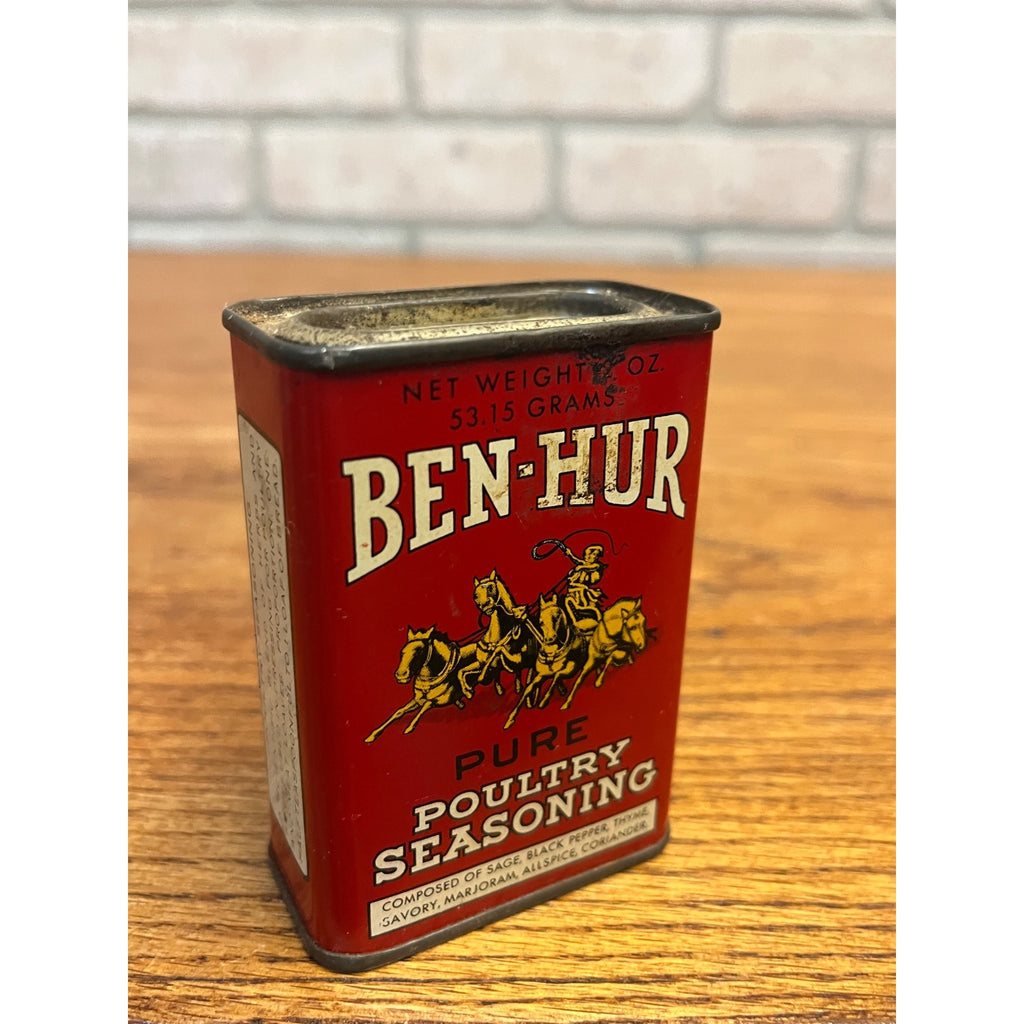 Vintage Ben Hur Spices Tin Poultry Seasoning Advertising Kitchen Country Store