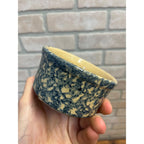 Vintage Robinson Ransbottom Pottery Small Stoneware Crock Dish Blue Sponge Pattern Roseville Ohio