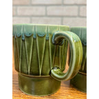Vintage MCM Stackable Dark Green Drip Glaze Ceramic Coffee Cups Mugs Japan Pair